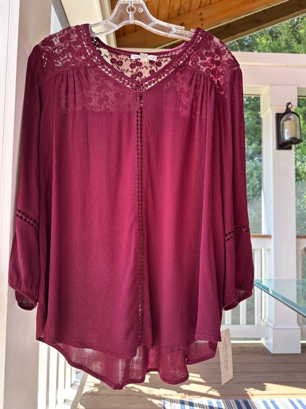 Stitch Fix Burgundy Raelinn Crochet Detail Top Blouse by John Paul Richard Sz L